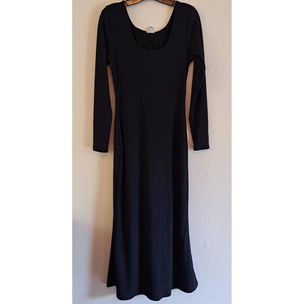 Women's Long Sleeve Rib-Knit Maxi Dress - A‎ New Day Black L 1022-320-B45